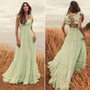 NEW Mac Duggal Mint Green Ruffle Tiered Cut-Out Chiffon Gown Dress 2 Style 67911